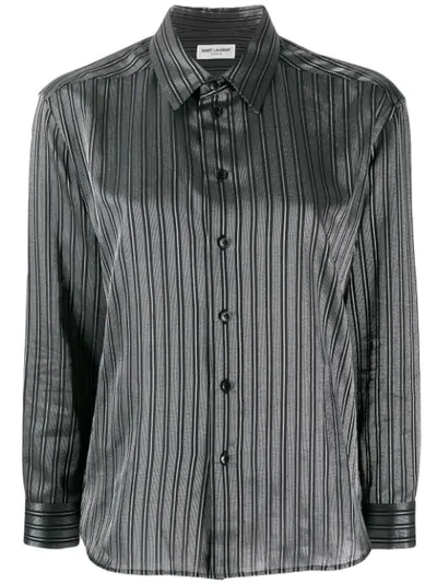 Saint Laurent Striped Boxy Shirt In Black