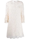 Valentino Floral Lace Dress In Neutrals