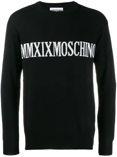 Moschino Roman Logo Virgin Wool Knit Sweater In Black