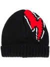 PRADA PRADA INTARSIA KNIT BEANIE - 黑色