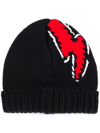 Prada Lightning Knitted Wool Beanie Hat In Black