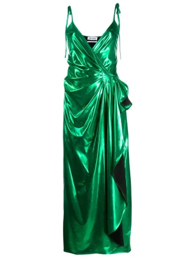 Attico Metallic Wrap Dress In Green