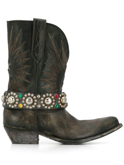 Golden Goose Wish Star Leather Cowboy Boots In Black