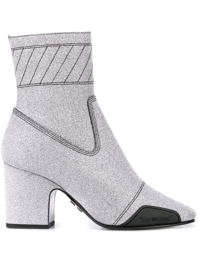 Off-white Glitter Ankle Boots In Silver