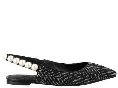 Dolce & Gabbana Bellucci Chevron Slingbacks With Pearls In Black
