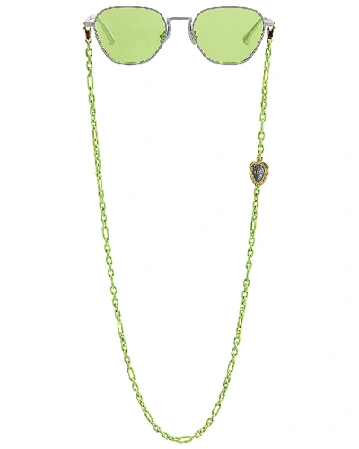 Alessandra Rich Squared Sunglasses W/ Chain In White,green