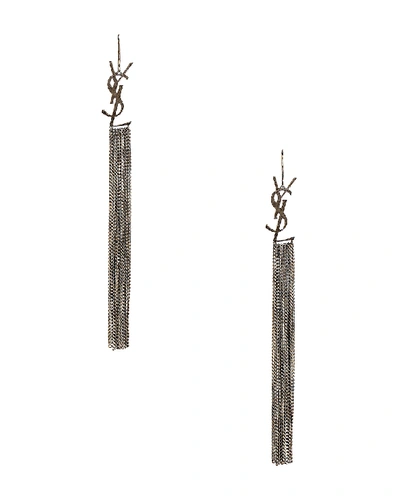 Saint Laurent Monogram Chain Earrings In Ruthenium