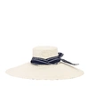 SENSI STUDIO SENSI STUDIO LONG BRIM LAMP SHAPE CORDOVEZ HAT IN WHITE & NAVY,SENF-WA19