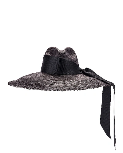 Sensi Studio Panama Hat With Maxi Bow In Black