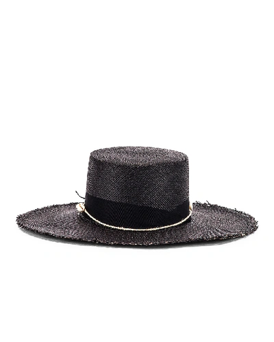 Sensi Studio Cordovez Hat With Straw & Seashell Detail In Black