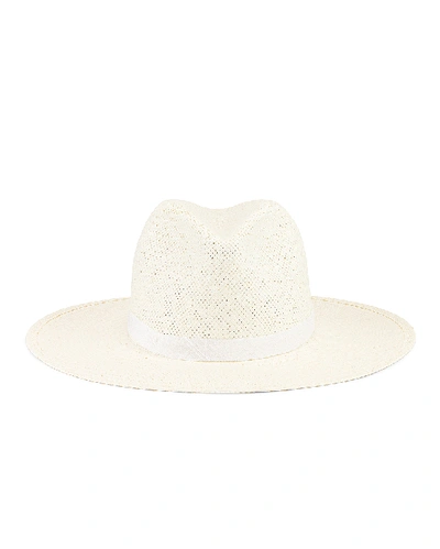 Janessa Leone Stewart Wool Fedora Hat W/ Leather Hat Band In Ivory