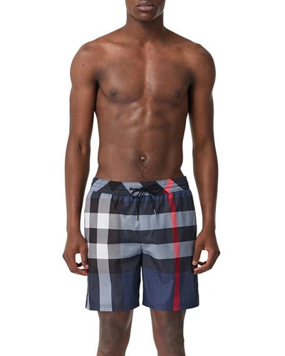 BURBERRY MEN'S GUILDES SIGNATURE CHECK SWIM TRUNKS,PROD222470117