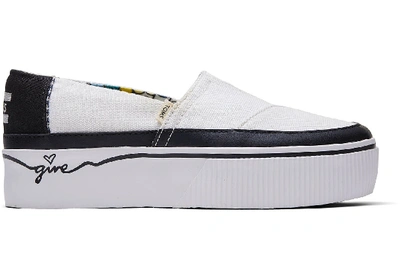 Toms Black And White Canvas Give Platform Women's Boardwalk Classics Venice Collection Slip-on Shoes