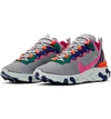 Nike Grey React Element 55 Sneakers In Wolf Grey/ Fuchsia/ Crimson