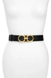 Ferragamo Gancini Calfskin Belt With Embossed Logo Design In Black