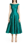 Talbot Runhof Rose Jacquard Fit & Flare Midi Dress In Teal