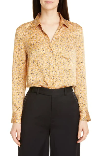 Equipment Leema Floral-print Button-down Shirt W/ Pocket In Ocre Multi