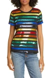 ALICE AND OLIVIA RYLYN SEQUIN RAINBOW STRIPE TEE,CC907V09011