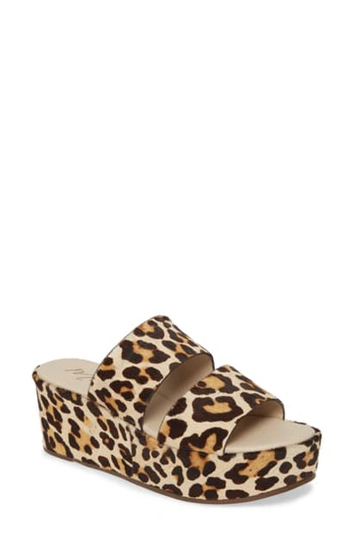 Matisse Struttin' Platform Wedge Genuine Calf Hair Slide Sandal In Leopard Print Calf Hair