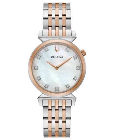 Bulova Women's Regatta Diamond-accent Two-tone Stainless Steel Bracelet Watch 30mm In Two Tone  / Gold Tone / Mother Of Pearl / Rose / Rose Gold Tone / White