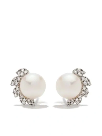 Yoko London 18kt White Gold Trend Freshwater Pearl And Diamond Earrings In 7