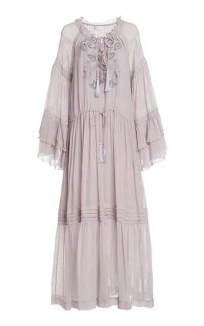 Etro Embroidered Silk-georgette Maxi Dress In Lilac