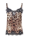 DOLCE & GABBANA LEOPARD-PRINT SATIN TOP WITH LACE,10995418