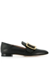 Bally Buckle Leather Loafers Round Toe In Black