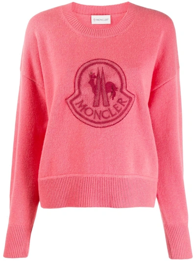 Moncler Coral Logo-appliquéd Wool-blend Jumper, Pink, Jumper