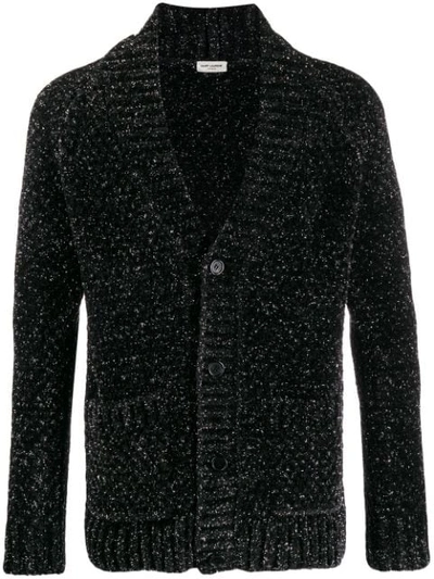 Saint Laurent Glitter Effect V-neck Cardigan In Black