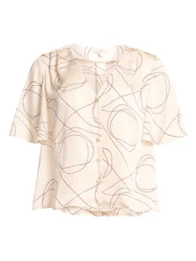 Joie Cadell Print Flounce Blouse In Aged White