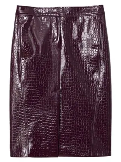 Tibi Croc-embossed Patent Trouser Skirt In Burnt Raspberry