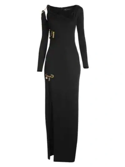 Versace Long-sleeve Safety Pin Gown In Black
