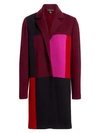 ST JOHN Patchwork Colorblock Knit Wool Twill Coat