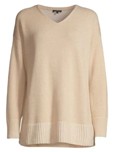 Lafayette 148 Cashmere V-neck Sweater In Nude Cloud
