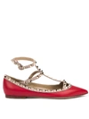 Valentino Rockstud Pointed Ballerinas In Red/poudre