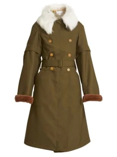 Chloé Shearling-collar Faux Fur-cuff Military Parka In Roast Brown