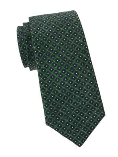 Isaia Square Wool & Silk Tie In Green
