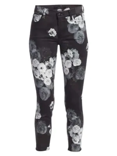 J Brand 835 Mid-rise Floral Crop Skinny Jeans In Fleur Noir