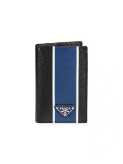 Prada Men's Camoflauge Logo Bifold Leather Wallet In Black Blue
