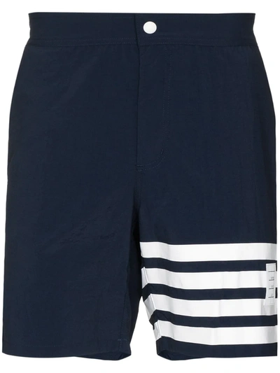 Thom Browne Badeshorts Mit Druckknopf In Blue