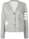 Thom Browne Four Bar Stripe Cotton Blend Knit V-neck Cardigan In Grey