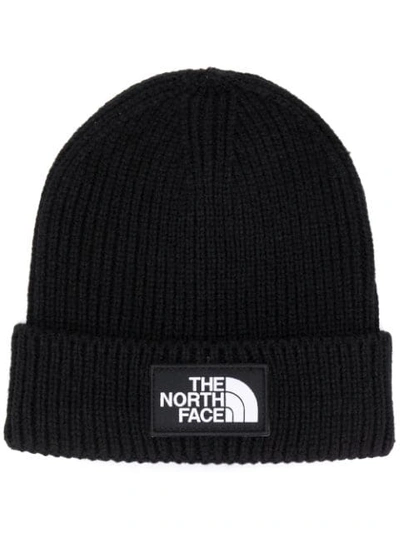 The North Face Box Logo-patch Ribbed Beanie In Black