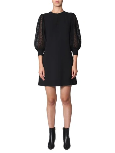 Givenchy Floral Lace Sleeved Dress In Black