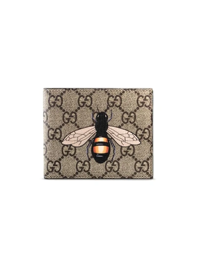 Gucci Gg Supreme Bee-print Bi-fold Wallet In Brown Multi