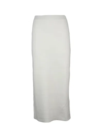 19.70 Nineteen Seventy Knit Pencil Skirt With Elastic Waistband And Back Slit In White
