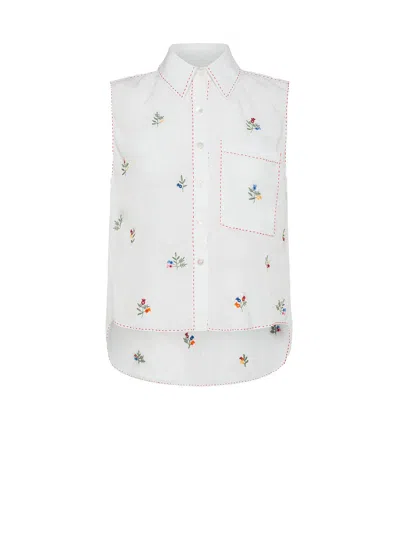 19.70 Nineteen Seventy Shirt With Embroidered Flowers In Panna