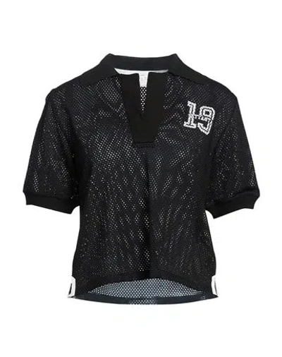 19.70 Nineteen Seventy Woman Polo Shirt Black Size Xs Polyamide, Viscose, Elastane