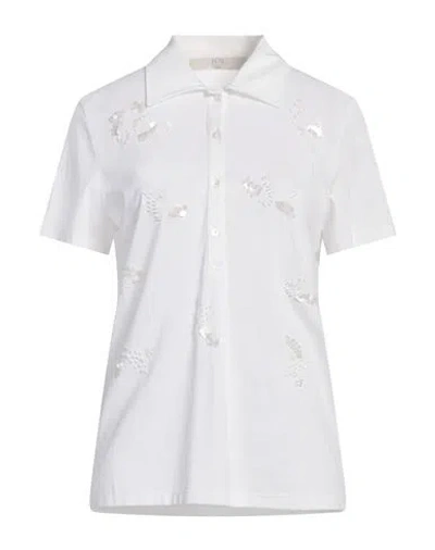 19.70 Nineteen Seventy Woman Polo Shirt Ivory Size L Cotton, Pvc - Polyvinyl Chloride, Glass In White