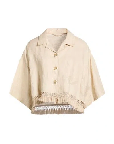 19.70 Nineteen Seventy Woman Shirt Beige Size M Linen, Polyester In Neutral